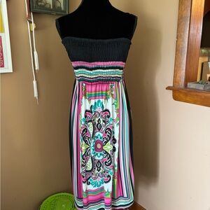 Just Love Strapless Dress with Pink and Green Patterns